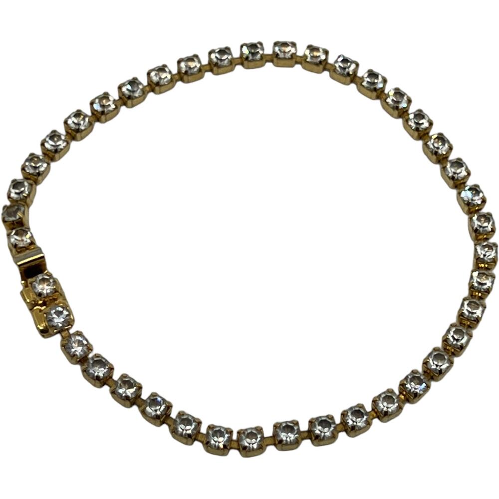 Vintage Monet Gold Tone Crystal Tennis Bracelet Classic Link 7.5" Jewelry